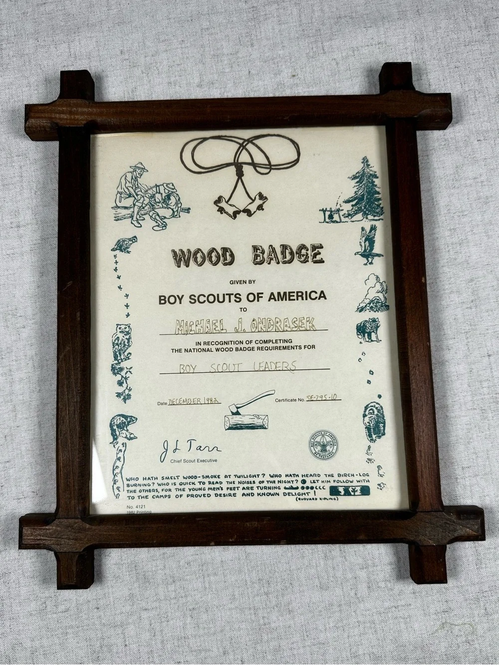 Vintage Boy Scouts of America Wood Badge Certificate Framed